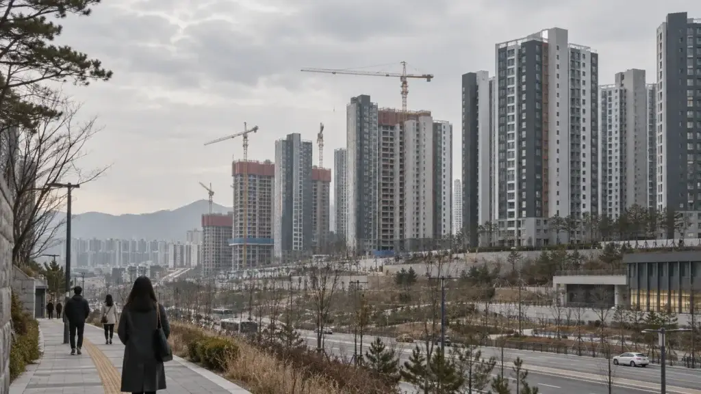도시 주거지와 아파트 건설 현장